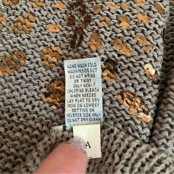 Chico's Taupe Knit Cardigan with Gold & Bronze Accents - Picture 5 of 6